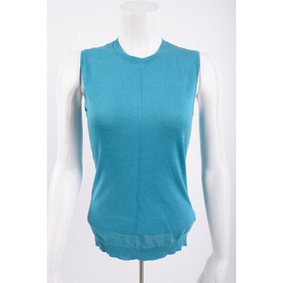 St. John Womens Jersey Knit Shell Tank Sweater XS Turquoise Blue Silk Blend - Picture 1 of 7